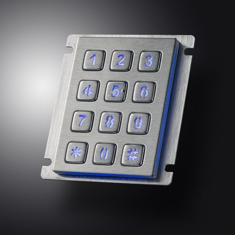 Ao ar livre 12 Chaves 3X4 Matriz ATM Quiosque Controle de Acesso CNC Industrial LED Retroiluminado Backlight Teclado Numérico de Metal